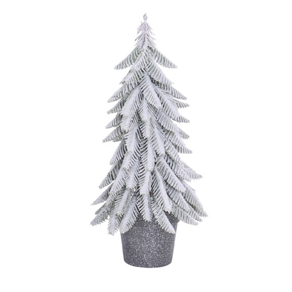 Mini Snow Flocked Christmas Tabletop Trees with Wood Base Decoration Gift for Home Party