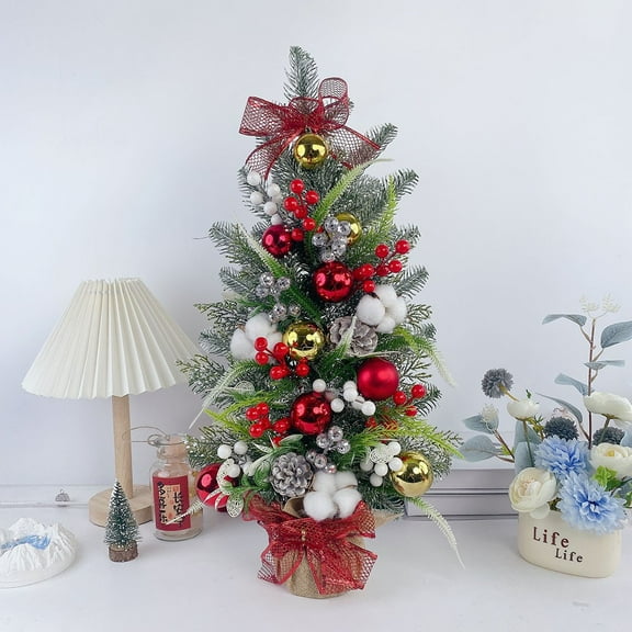 Mini Snow Frosted Christmas Tree 40cm Tall Realistic Plastic Needles Tabletop Centerpiece Pre-Decorated Small Holiday Tree for Home Fireplace Kitchen Office Desk Mantel Window Sill Decoration