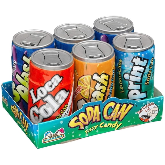 Mini Soda Can Fizzy Candy .25oz - 4 Assorted Flavors (6 Pack)