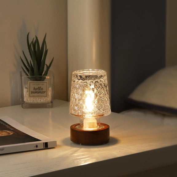 Mini Soft Warm LED Night Light, Battery Operated Portable Glass Lamp Lighting, Art Deco Style, Crystal Color, for Adults