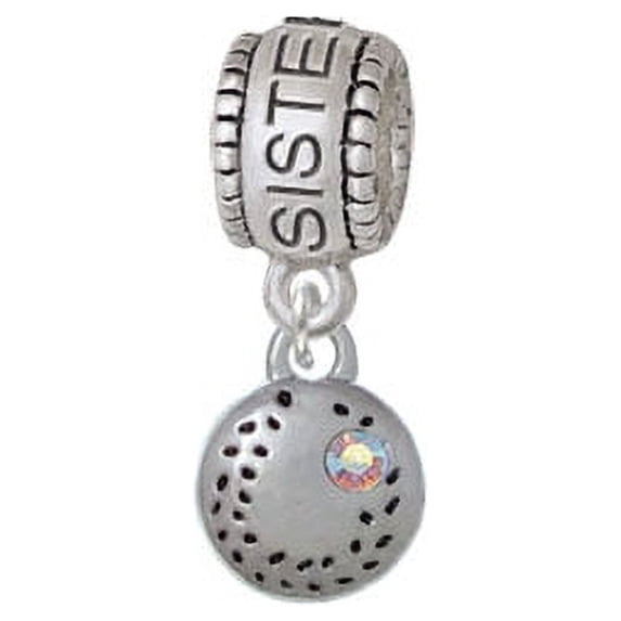 Mini Softball/Baseball with AB Crystal - Sister Charm Bead