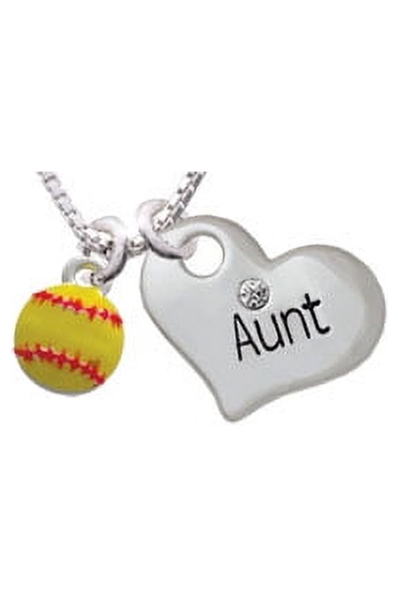 Mini Softball optic yellow Aunt Heart Necklace, 18"+2"