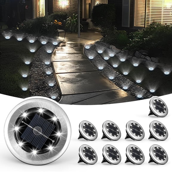 Mini Solar Ground Lights, 10 Pack Solar Lights Outdoor Waterproof, Pathway Lights Solar Powered, Solar Garden Light, Landscape Lighting for Yard Driveway Walkway (Cool Wte)