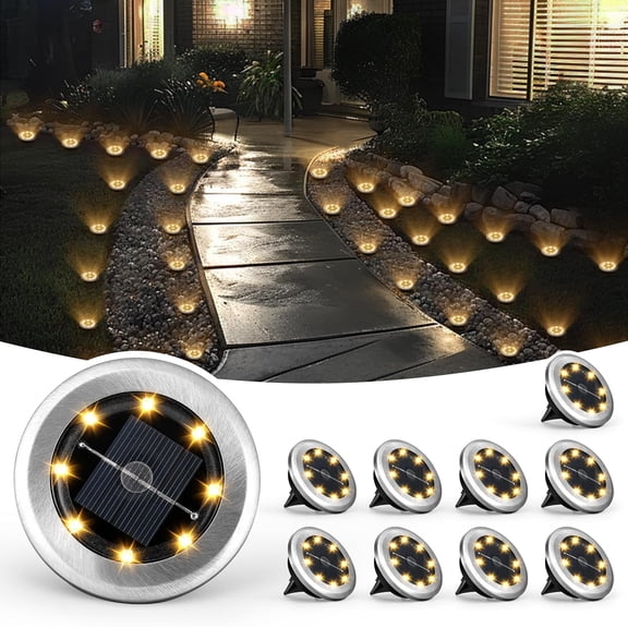 Mini Solar Ground Lights, 10 Pack Solar Lights Outdoor Waterproof, Pathway Lights Solar Powered, Solar Garden Lights, Landscape Lighting for Yard Driveway Walkway (Warm White)