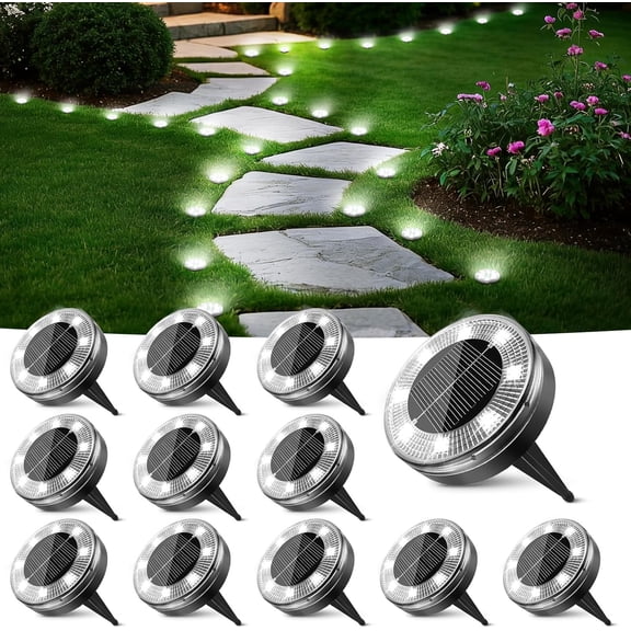 Mini Solar Ground Lights, 12 Pack Flat Solar Disc Lights Outdoor Waterproof, 2.3 Inch Small Solar Garden Lights Landscape Lighting for Outside Pathway Garden Yard Lawn Walkway,Cool White