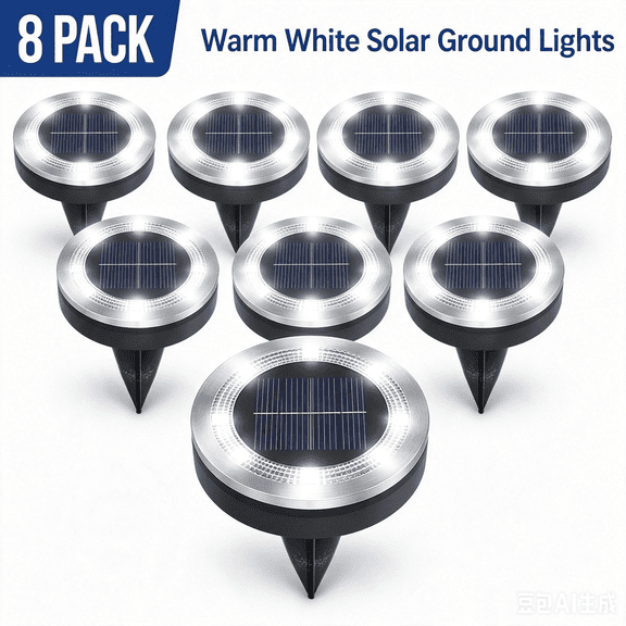 Mini Solar Ground Lights, 8 Pack 2.2 Inch Solar Powered Pathway Lights, Stainless Steel Waterproof, Landscape Lighting for Pathway, Garden, Backyard, Patio, Cool White