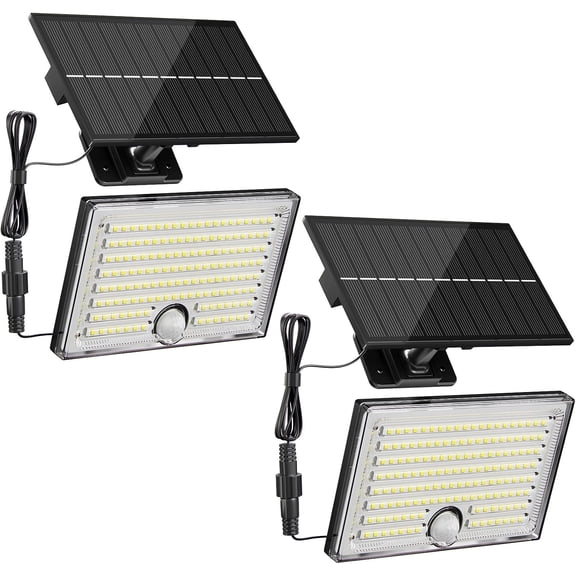 Mini Solar Lights Outdoor with Motion Sensor, 170-LED Solar Flood Lights Outdoor Dusk to Dawn with 16.5FT Cable, 3 Modes Solar LED Lights for Outside Waterproof IP65 for Patio, Yard, 2 Pack