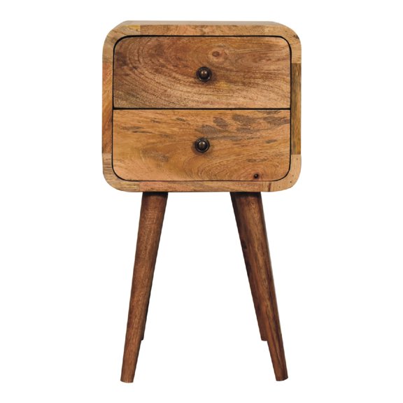 Mini Solid Mango Stand / Ideal for Bedside Space / Oak - ish Finish and Drawers