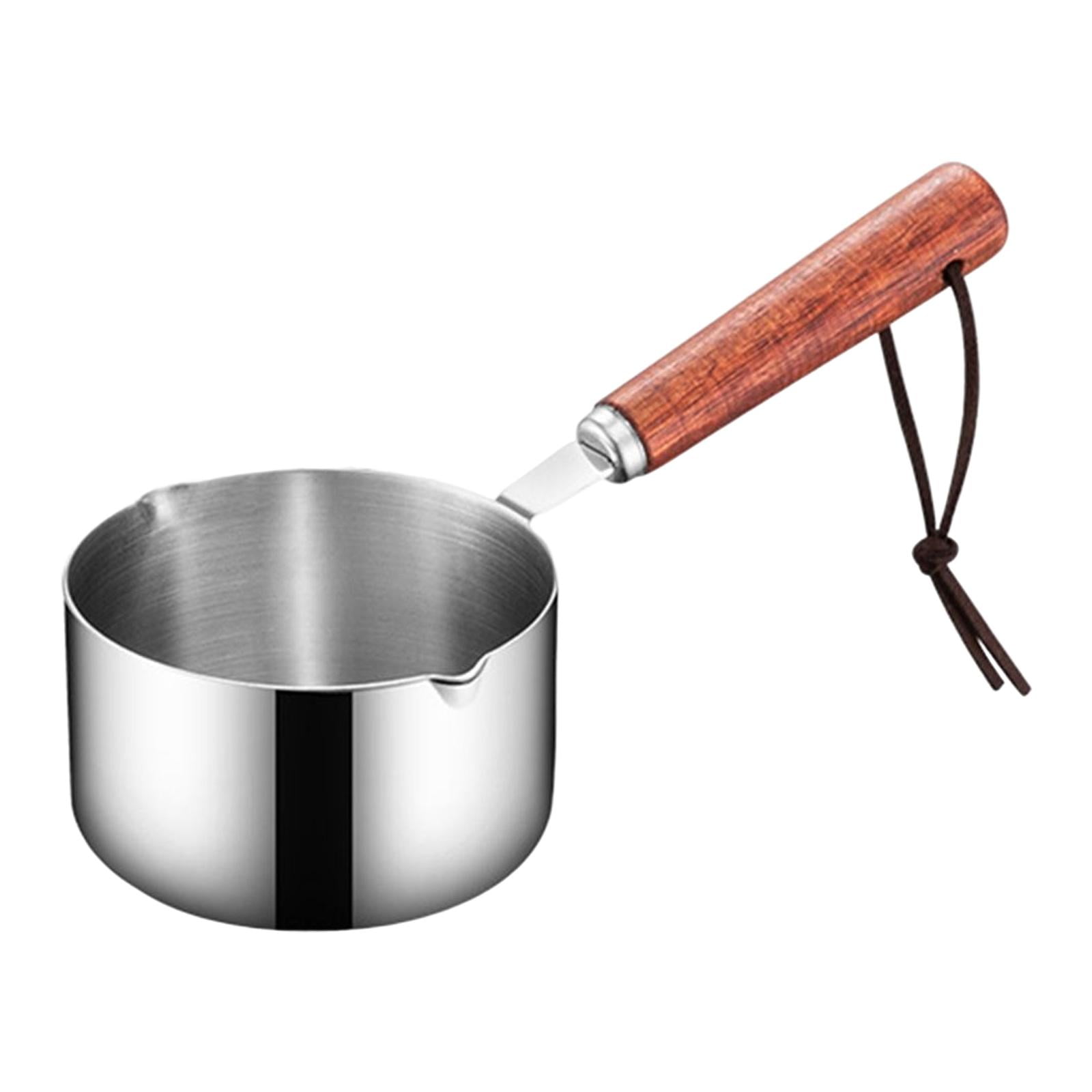 250ml Camping Saucepan, Stainless Steel Mini Soup Pot, Nonstick, Wooden