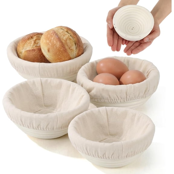 Mini Sourdough Basket Set of 4 Banneton Bread Proofing Basket 5 Inch Round Small Proofing Baskets with Cloth Liner, Rattan Baking Supplies for Artisan Bread
