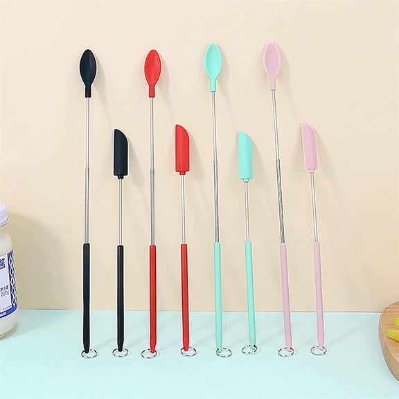 Mini Spatula Set, Reusable Silicone Jar Scraper Spoon for Cosmetics, Lotion, Lip Gloss, Nail Polish, Food Mustard Butter, Kitchen Makeup Spatulas with Stainless Steel Handle