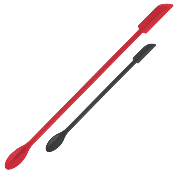 Mini Spatula Silicone Spatula Set - Cuttte 2pcs Small Makeup Scrapers for Cosmetics, Reusable Beauty Tiny Tools, Thin Jar Scraper, Get Last of Makeup Out, Black and Red