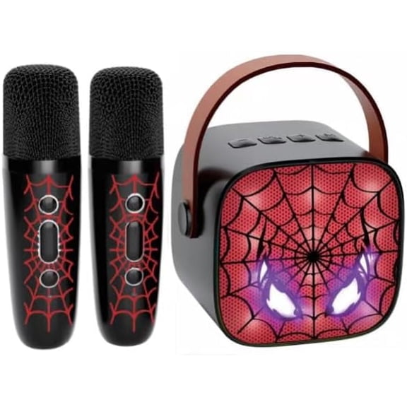 Mini Spider Karaoke Machine Kids, ChldrnJoyee Toys for 4 5 6 7 8 9 Year Old Boys Girls Portable Bluetooth Speaker with 2 Wireless Microphones Gifts for 3-5 6-8 8-12 Year Old Boys Girls Family Party