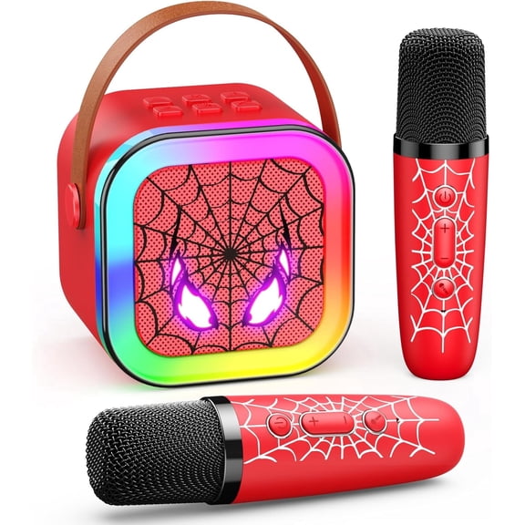 Mini Spider Karaoke Machine Kids, ChldrnJoyee Toys for 4 5 6 7 8 9 Year Old Boys Girls Portable Bluetooth Speaker with 2 Wireless Microphones Gifts for 3-5 6-8 8-12 Year Old Boys Girls Family Party