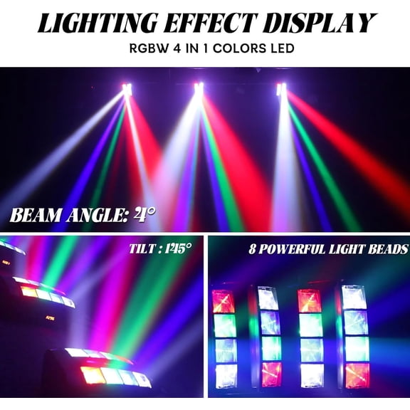 Mini Spider Moving Head Light 8x5W Beam LED Stage Lights RGBW Sound Activated DMX-512 Control for DJ Party Bar Disco Show Wedding Event Stage Lighting