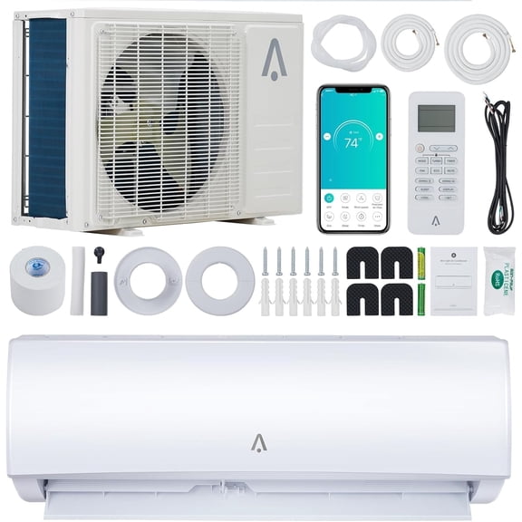 Mini Split Air Conditioner, 9000 BTU Ductless AC Heat Pump, 115V 19 SEER2 Inverter Wall Mounted System, WiFi App Remote Control, Quiet Cooling Heating, Installation Kit