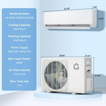 Mini Split Air Conditioner Heat Pump, 9000 BTU Mini Split AC 24 SEER2 Cools Up to 450 Sq.Ft, Wifi-Enabled Ductless Inverter AC Unit with Copper Line Set, 208/230V