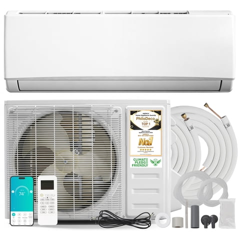 PhiloDeco 12000 BTU Mini Split Air Conditioner and Heater, 115V Inverter Energy-Efficient Ductless AC, Remote and APP Control, Easy Installation, Cools up to 750 Sq.Ft.