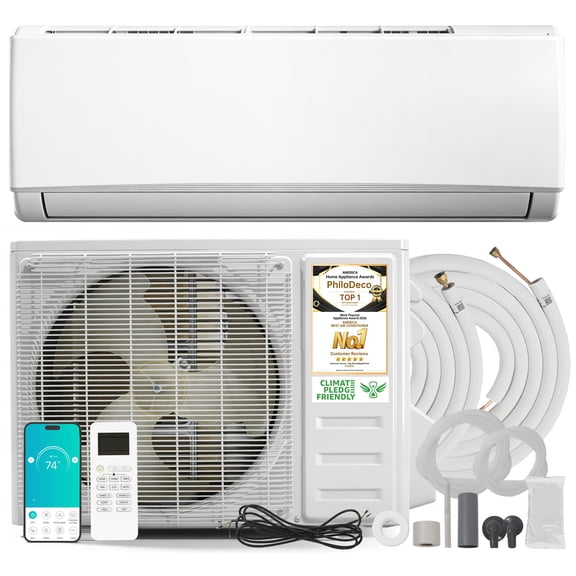 PhiloDeco 12000 BTU Mini Split Air Conditioner and Heater, 115V Inverter Energy-Efficient Ductless AC, Remote and APP Control, Easy Installation, Cools up to 750 Sq.Ft.