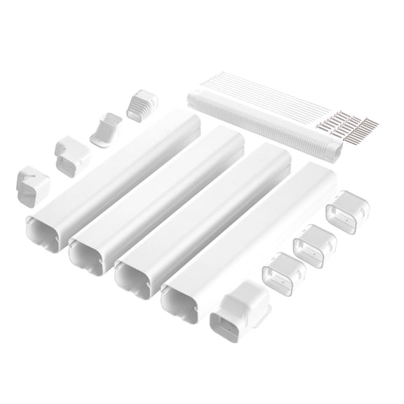 Mini Split Air Conditioner PVC Piping Cover Kit 3 Inches Wide 17.6 Feet Long White Paintable for 4 Straight Pipes Heat Pump Easy Installation
