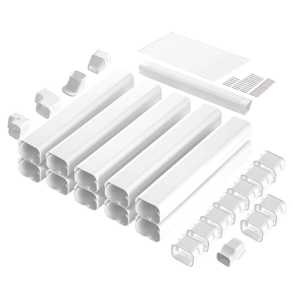 Mini Split Air Conditioner PVC Piping Kit Cover 3 Inches Wide 17.7 Feet Long White Paintable Decorative Pipe Cover for Heat Pumps 10 Straight Pipes Full Set Easy Installation