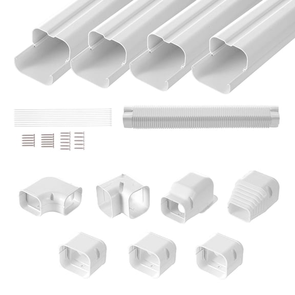 Mini Split Air Conditioner Piping Kit Cover PVC White 15.8 Feet Long 3 Inches Wide Paintable Easy Install for Heat Pumps 4 Straight Pipes Full Components