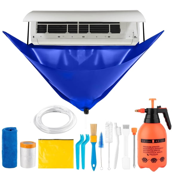 Mini Split Cleaning Kit Bag with 2L High Pressure Sprayer, Air Conditioner Cleaning Kit with Waterproof PVC AC Cleaning Cover Bib with 10pcs HVAC Cleaning Tools, Small