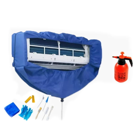 Dibrgreat Mini Split Cleaning Kits,Waterproof PVC Cleaning Bag with Drain Hose,Air Conditioner Coil Cleaning,Home HVAC Maintenance, Blue,5 Brushes
