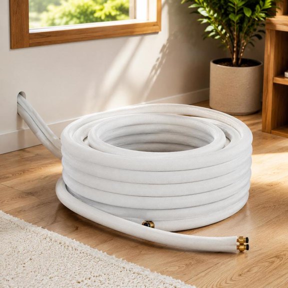 Mini Split Line Set, 50Ft, 1/4" and 1/2" OD Copper Tubing, 3/8" PE + EVA Insulation, Flared Nuts, Strapping Tapes