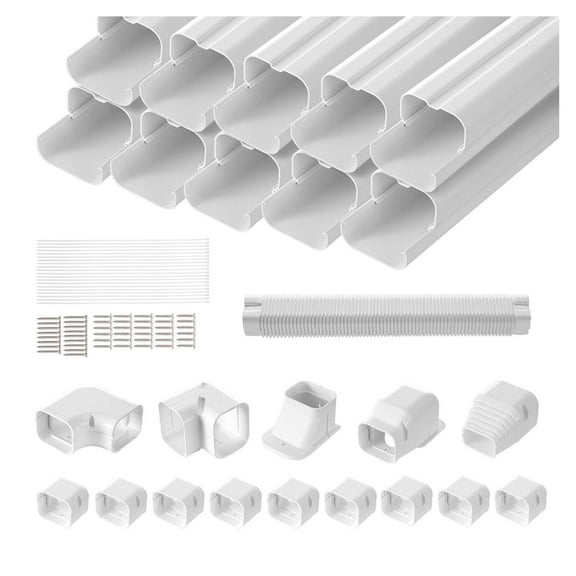 Mini Split Line Set Cover 3 Inch, 17.7Ft AC Line Cover Kit with 10 Ducts - Paintable PVC Decorative Cover for Heat Pumps & Air Conditioners, White