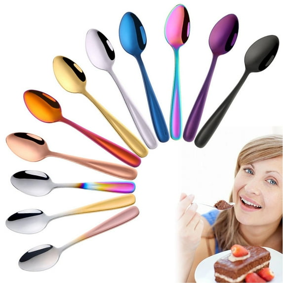 Mini Spoon 1Pcs 6 Mini Stainless Steel Colored Spoons for Kids Cute Small Teaspoons Stirring Spoons Dessert Spoons(Black) NCHKUN