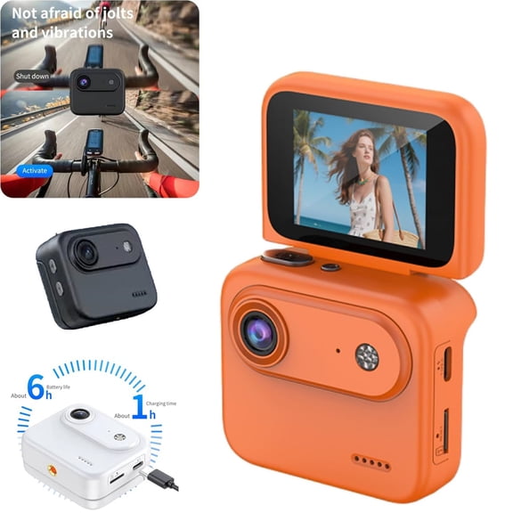 Mini Sports Camera, 4K Ultra Clear Recording VLOG Recorder with Flip Screen, Anti Shake 143  Wide-Angle, Tiny Action Cam for Travel & Content Creators