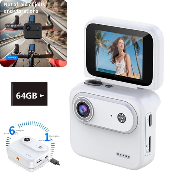 Mini Sports Camera, 4K Ultra Clear Recording VLOG Recorder with Flip Screen, Anti Shake 143  Wide-Angle, Tiny Action Cam for Travel & Content Creators