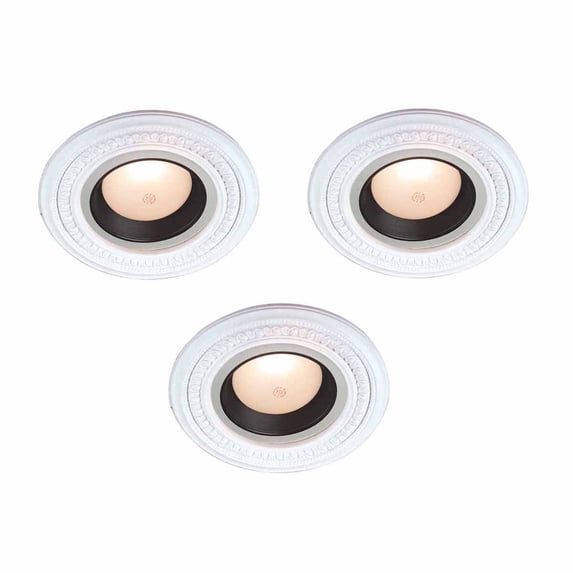 Mini Spot Light Ring Trim White Ceiling Medallion Urethane Foam Recessed Lighting Trim 5" Inner Dia x 9" Outer Dia Decorative Leaf Lightweight Rosettes Renovators Supply Pack of 3