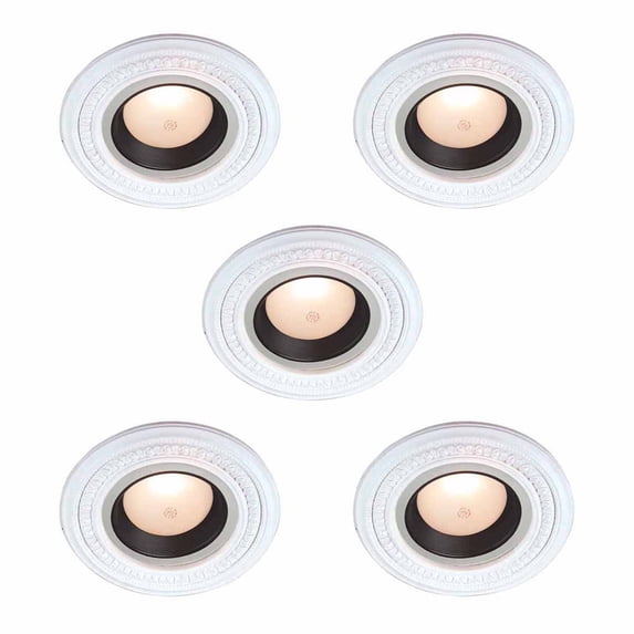 Mini Spot Light Ring Trim White Ceiling Medallion Urethane Foam Recessed Lighting Trim 5" Inner Dia x 9" Outer Dia Decorative Leaf Lightweight Rosettes Renovators Supply Pack of 5