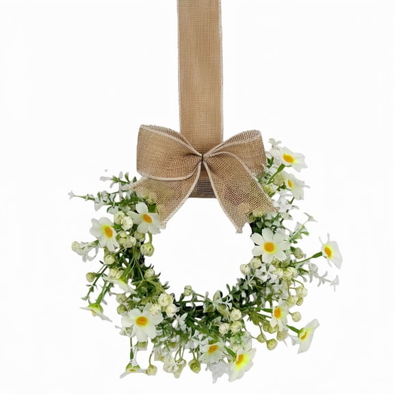 Mini Spring Candle Rings Wreaths Artificial Pink White Yellow Daisy Flowers Small Pillar Holder Wreath Summer Floral Wreath for Candle Farmhouse Porch Front Door Cabinets Table Decoration 9.05"