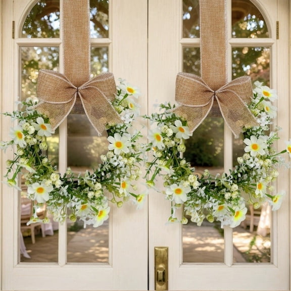 Mini Spring Wreaths, Artificial Daisy Flowers Small Pillar Holder Wreath, Spring Summer Floral Wreath for Candle, Farmhouse, Porch, Front Door, Cabinets, Table Decoration, White