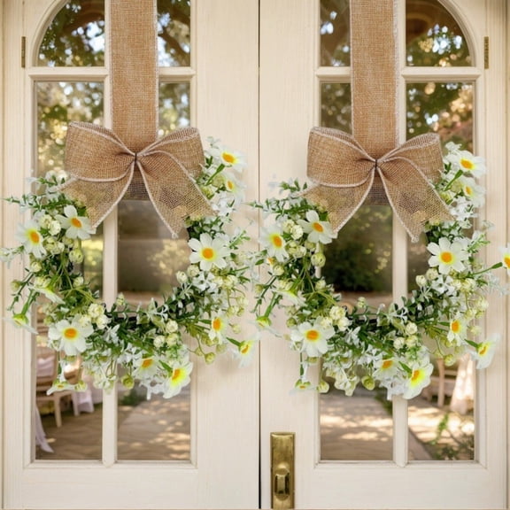 Mini Spring Wreaths, Artificial Daisy Flowers Small Pillar Holder Wreath, Spring Summer Floral Wreath for Candle, Farmhouse, Porch, Front Door, Cabinets, Table Decoration, White