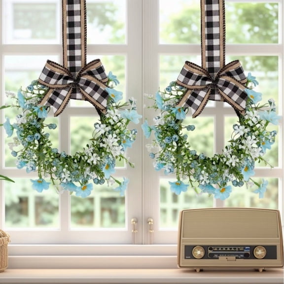 Mini Spring Wreaths, Artificial Daisy Flowers Small Pillar Holder Wreath, Spring Summer Floral Wreath for Candle, Farmhouse, Porch, Front Door, Cabinets, Table Decoration, Blue