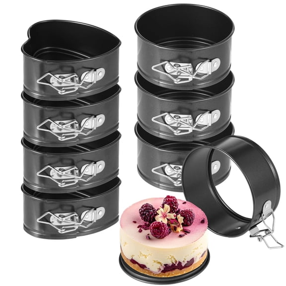 Mini Springform Cake Pans 8 Piece Set Round and Heart Shaped Non-stick Carbon Steel Cheesecake Baking Pans