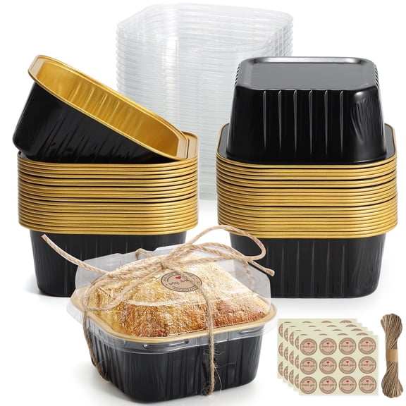Mini Square Baking Cups with Lids, 50 Pcs 5oz Aluminum Foil Cupcake Tins with Lids, Disposable Ramekins Flan Cake Pans Tins for Souffle, Dessert, Fruit, Wedding, Party Small Cake Containers