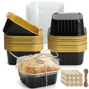 Mini Square Baking Cups with Lids, 50 Pcs 5oz Aluminum Foil Cupcake Tins with Lids, Disposable Ramekins Flan Cake Pans Tins for Souffle, Dessert, Fruit, Wedding, Party Small Cake Containers