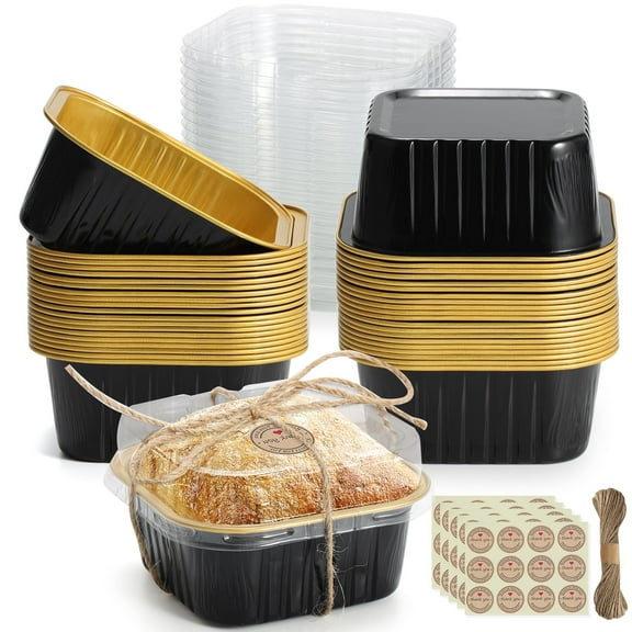 Mini Square Baking Cups with Lids, 50 Pcs 5oz Aluminum Foil Cupcake Tins with Lids, Disposable Ramekins Flan Cake Pans Tins for Souffle, Dessert, Fruit, Wedding, Party Small Cake Containers