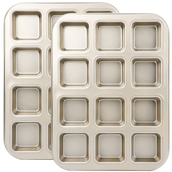 Mini Square Baking Pan, Gold Brownie, 2 Set 12 Cavity Carbon Steel Sheet Tray
