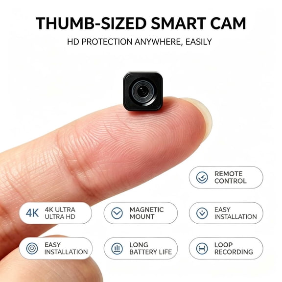 Mini Square Camera, 4K Ultra HD Video Recorder, Smart Night Vision, Motion Detection, Loop Recording, Compact Portable Camera for Indoor, Outdoor, Home, Office and Travel Use