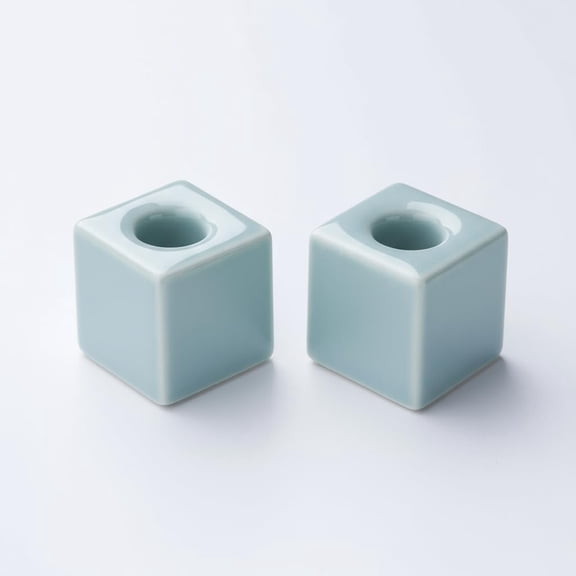 Mini Square Ceramic Toothbrush Holder for Bathroom - Green Small Countertop Organizer, Easy Clean Toothbrush Stand, Suit for Electric Toothbrush Head, Pens & Coffee Spoon, Pack of 2