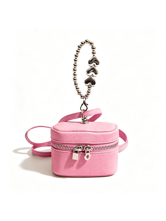 Mini Square Crossbody Bag for Women Box Shoulder Bag PU Leather Cute Purse with Zipper and Love Wristlet for Shopping Travel (Black/Pink/Silver/White/Purple)