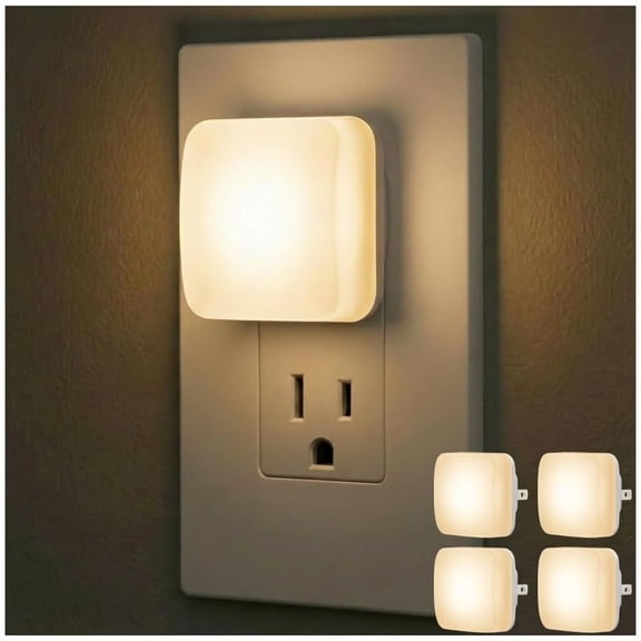 Mini Square LED Night Lights Plug Into Wall, Dusk to Dawn Sensor, Compact, Ambient Lighting, for Kids or Adults, Bedroom, Bathroom, Nursery, Hallway, 4 Pack, 82488