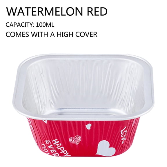 Mini Square Shaped Cake Pans with Lids,100 PCS 3.4 oz Disposable Cupcake Cup Mini Aluminum Foil Baking Cups Ramekins Muffin Cupcake Liners for Valentine Wedding Birthday Party