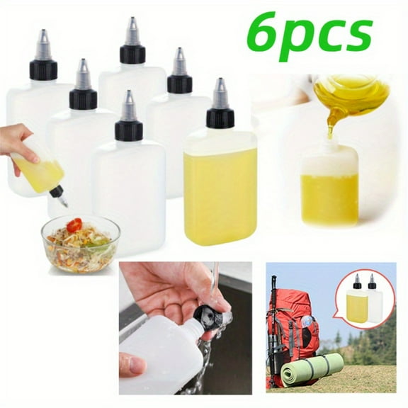 Mini Squeeze Bottles 6 Pack, 4oz Leak Proof Small Liquid Containers for Cooking Oil, Travel Toiletries, and Camping Kitchen Essentials